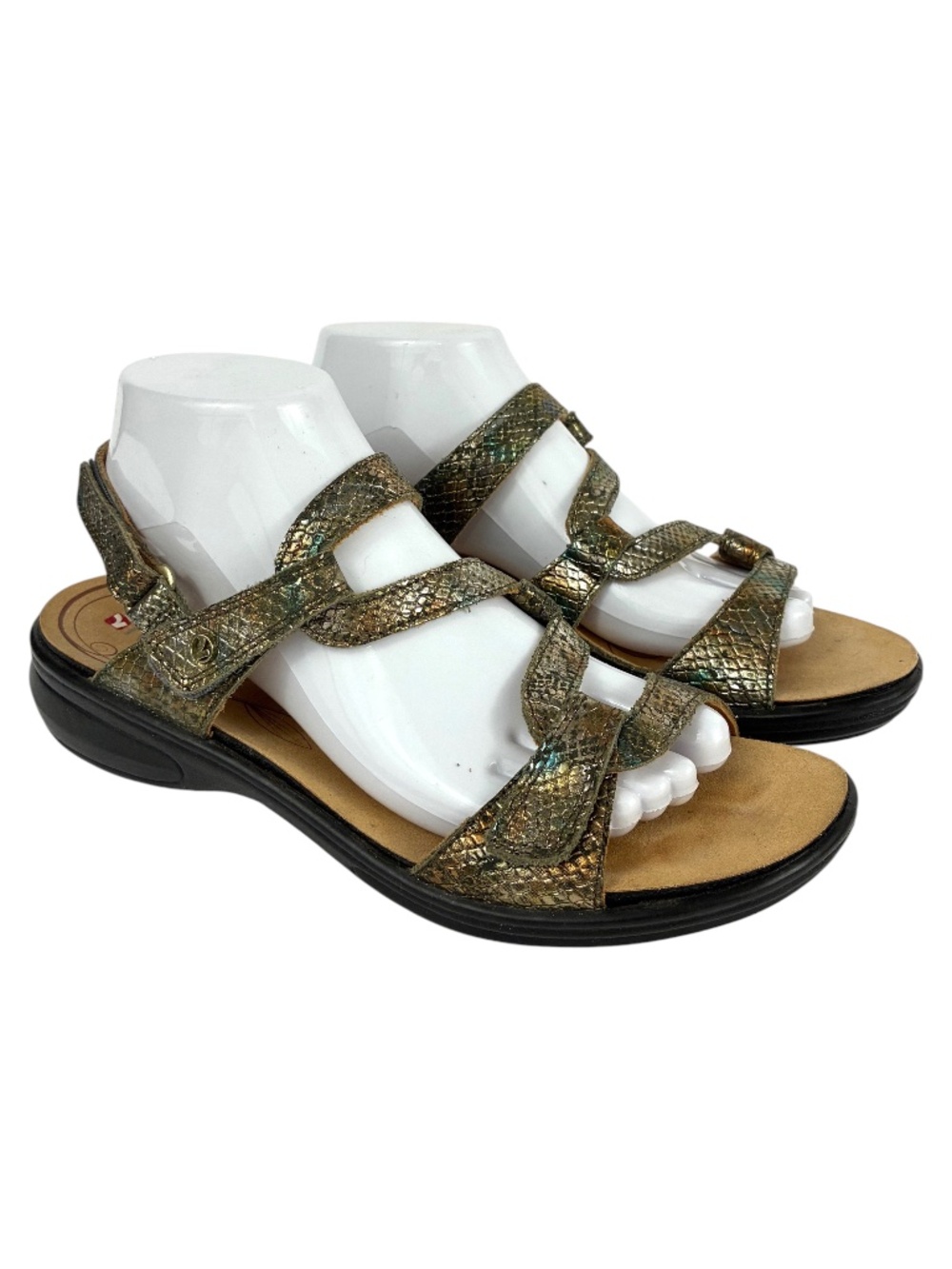 Revere Orthopedic Sandal 9 Miami Peacock Python Metallic Snakeskin Strappy Comfy